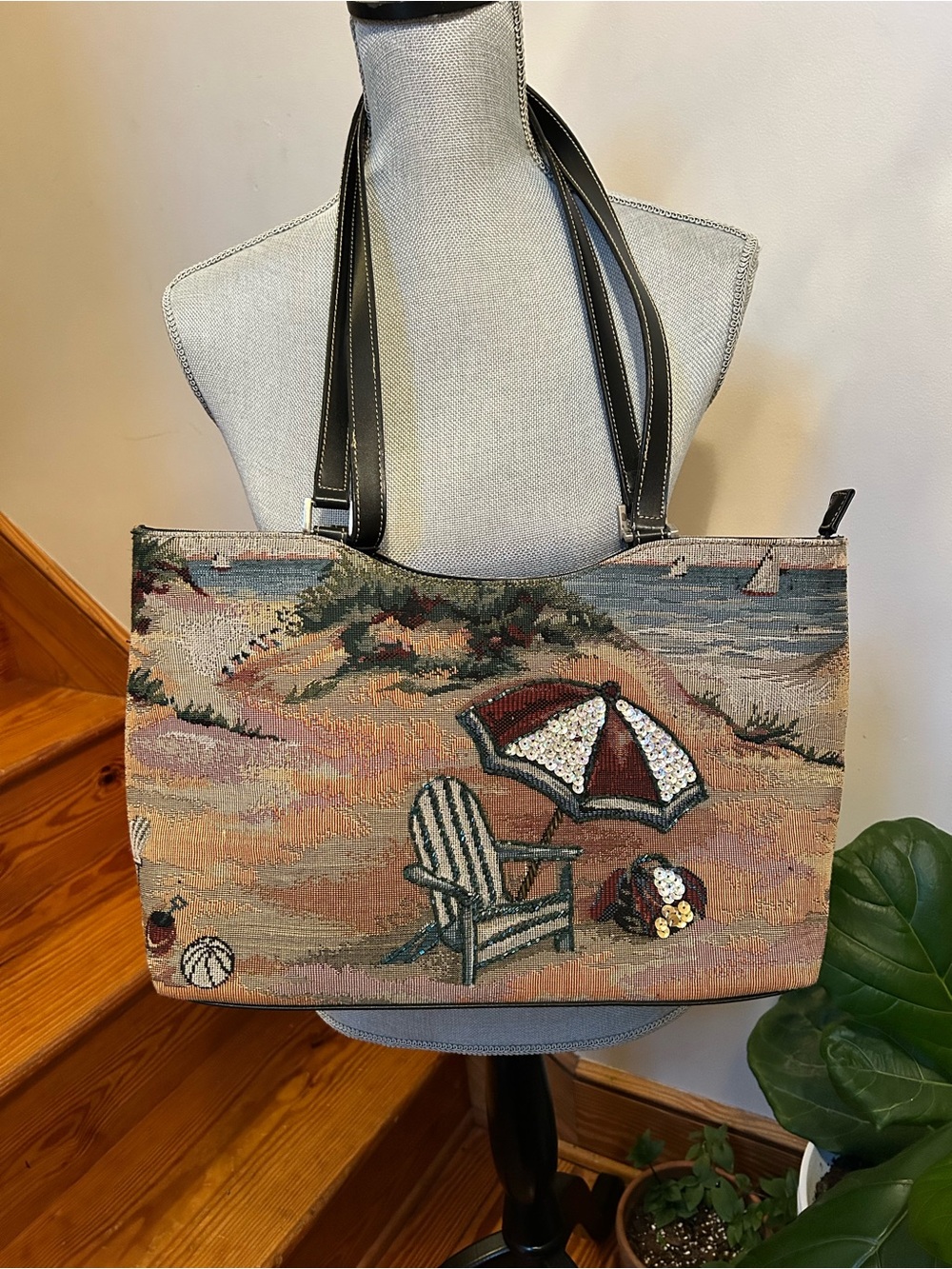 Seaside Embroidered Beach Tote in Brown